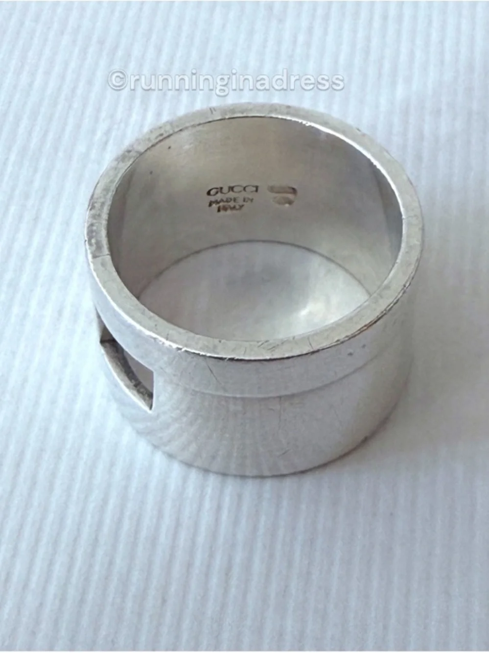 Vintage Gucci Tom Ford Open Cutout G Silver Ring 8.5 Wide Band
